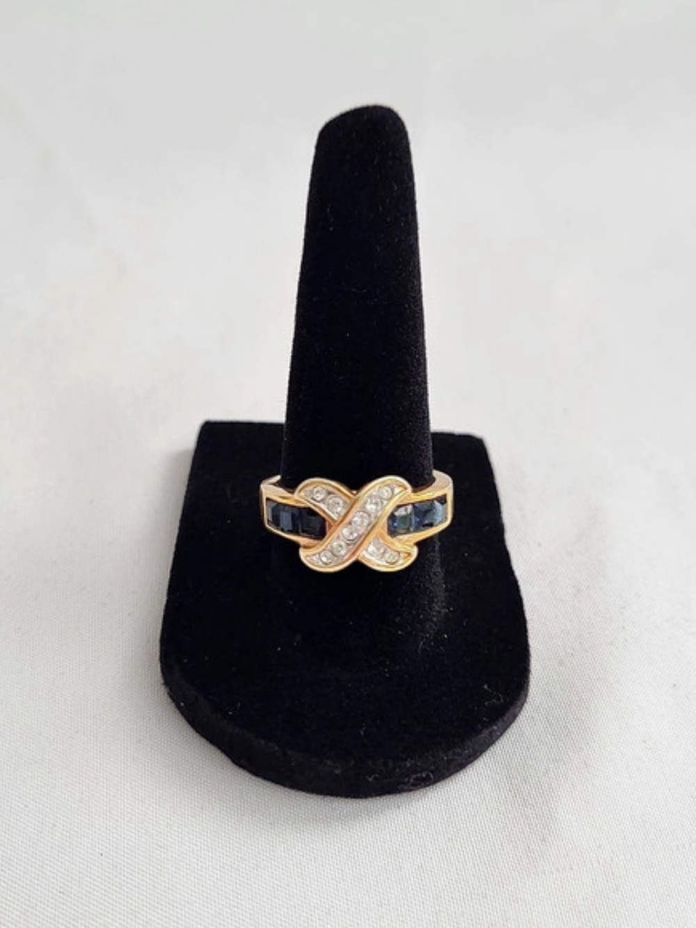 Gold & Blue Crystal Infinity Ring Like New